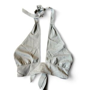 H&M Divided Khaki Green Halter Neck Plunge Crop Top - Size Medium